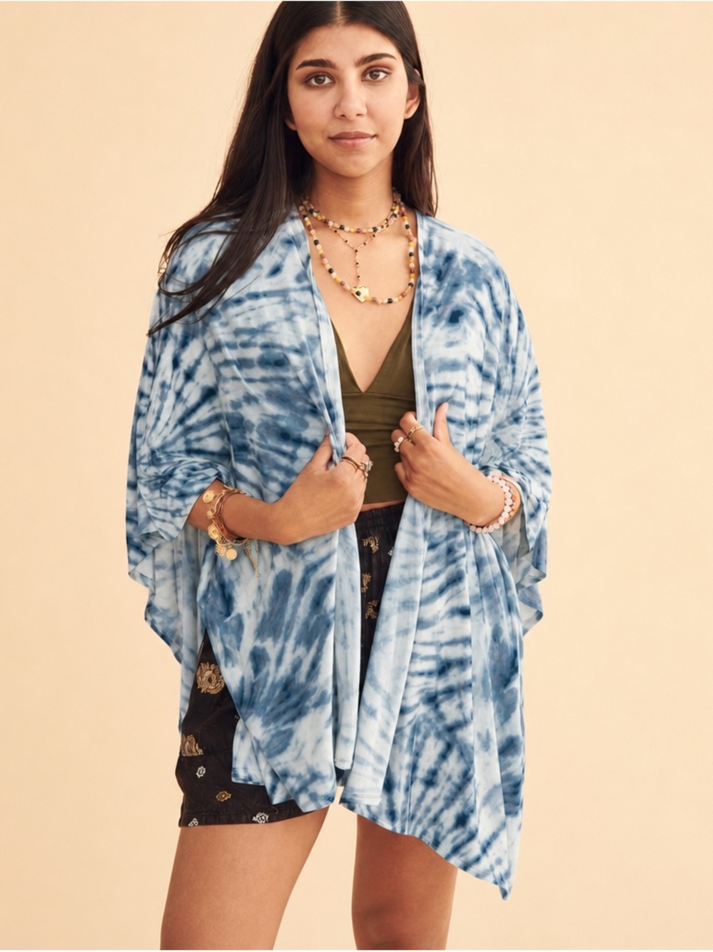 Earthbound Trading Co. Blue Spiral Tie Dye Shawl